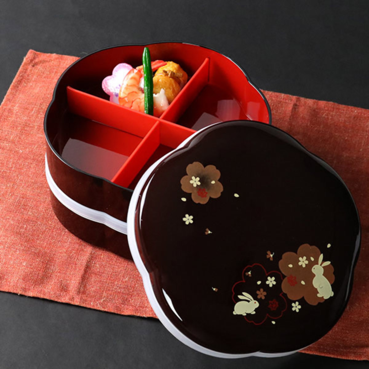 宮本産業 お弁当箱 6.5梅型オードブル 溜 夢春秋 シール蓋付 1800ml