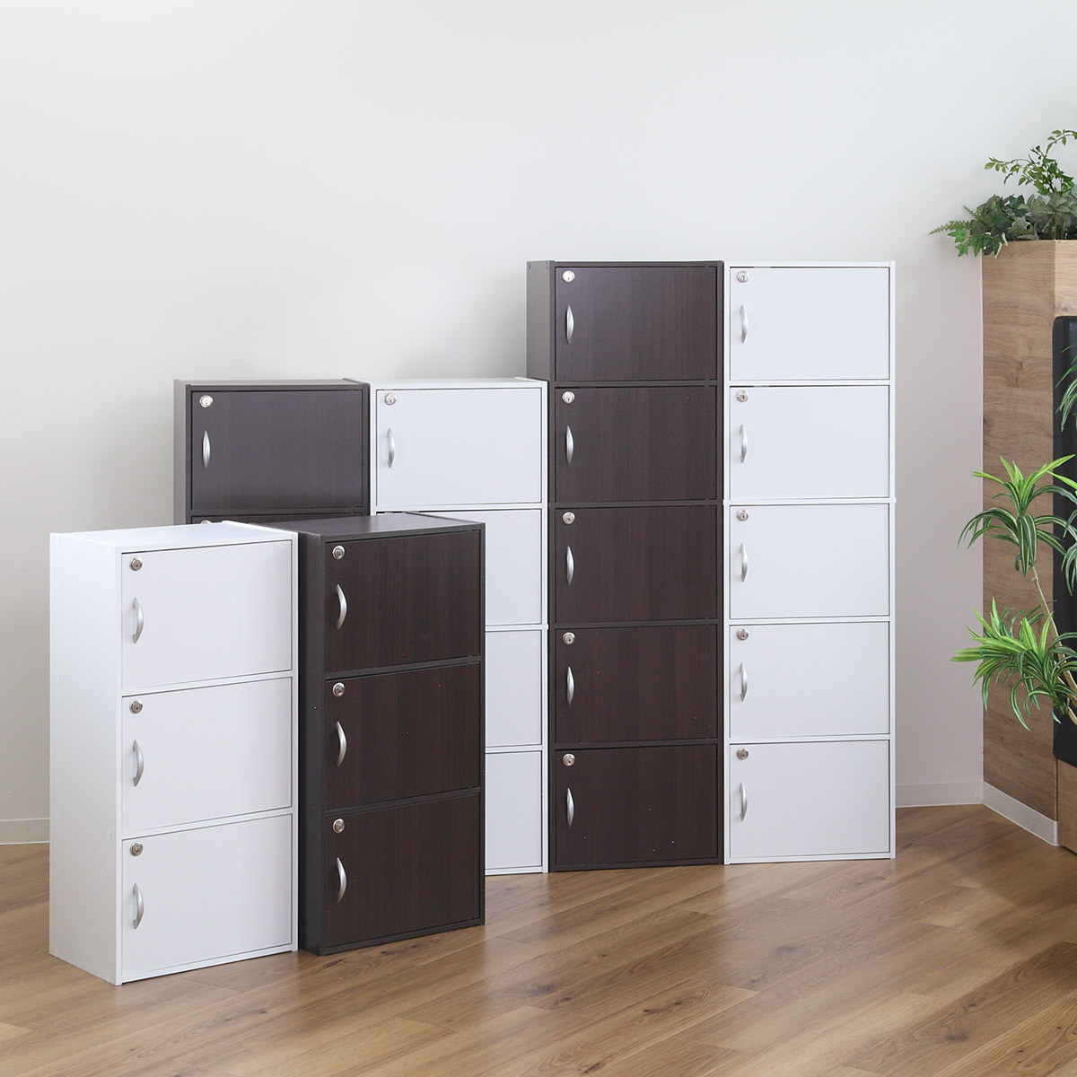 クロシオ カラーボックス 4段 全段鍵付 幅42cm （ 収納 家具 鍵付き 棚