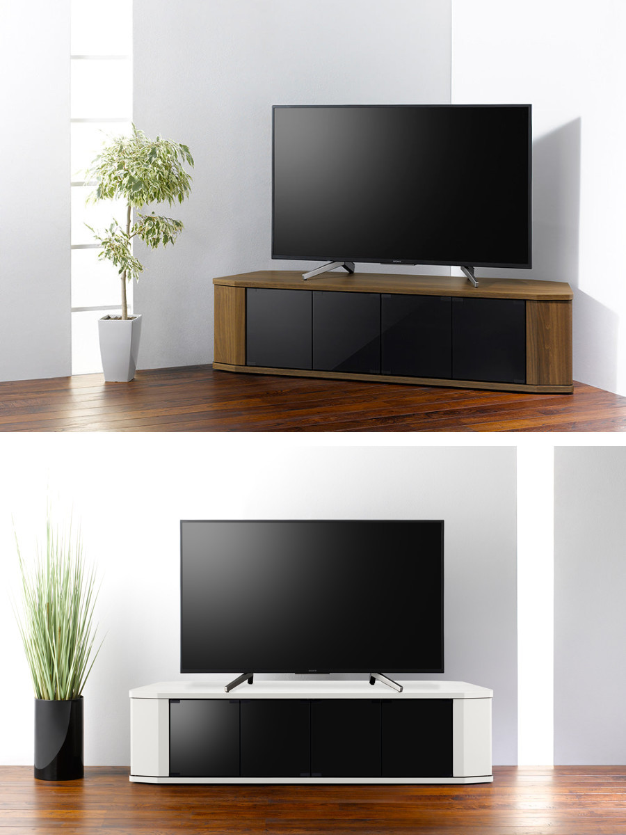 朝日木材加工 テレビ台 コーナー型 ワイド 木目調 スモークガラス 約幅