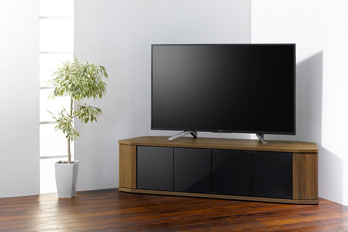 朝日木材加工 テレビ台 コーナー型 ワイド 木目調 スモークガラス 約幅