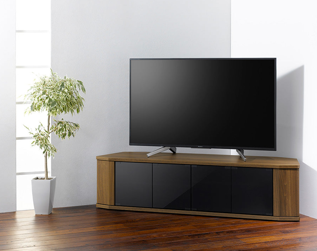 朝日木材加工 テレビ台 コーナー型 ワイド 木目調 スモークガラス 約幅