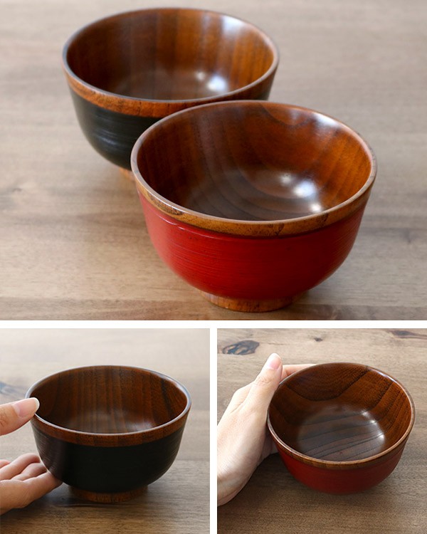 汁椀 木製 310ml 刷毛目椀 漆 天然木 食器 同色6個セット （ お椀 椀