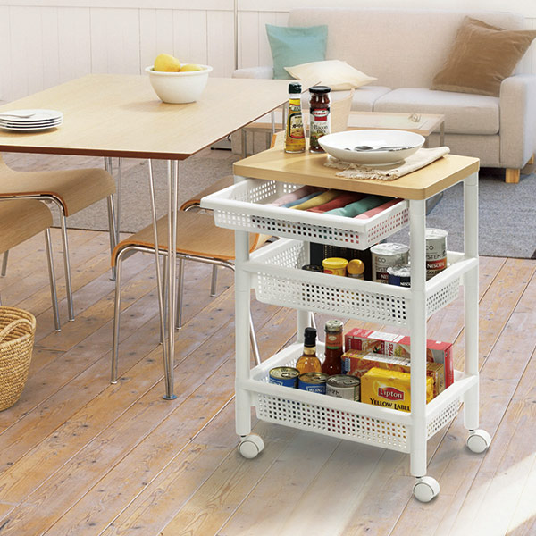 不動技研（FUDOGIKEN） キッチンワゴン 引き出し付き 幅46 奥行30 高さ