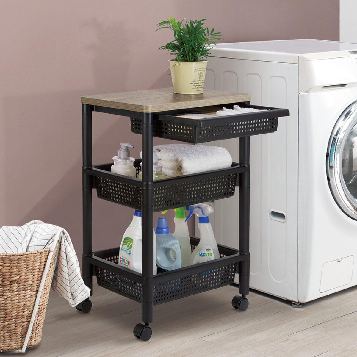 不動技研（FUDOGIKEN） キッチンワゴン 引き出し付き 幅46 奥行30 高さ