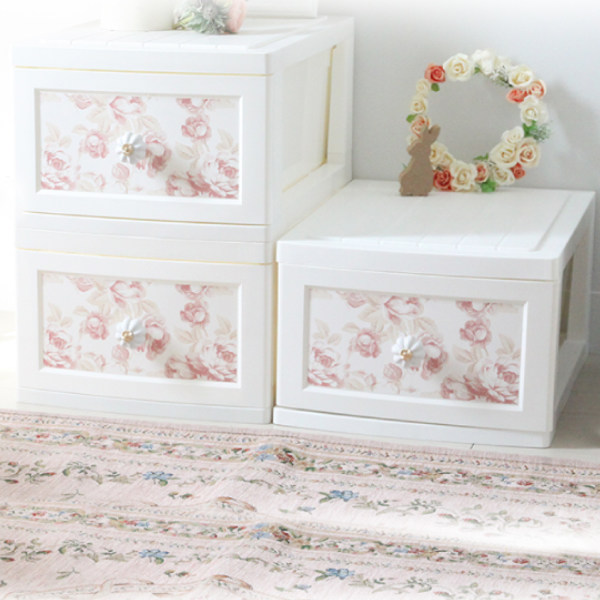 収納ボックス ドレスチェンジチェスト 1段 同柄4個組 アンティーク系