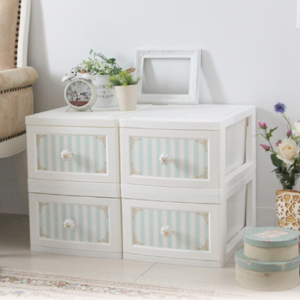 収納ボックス ドレスチェンジチェスト 1段 同柄4個組 ガーリー系