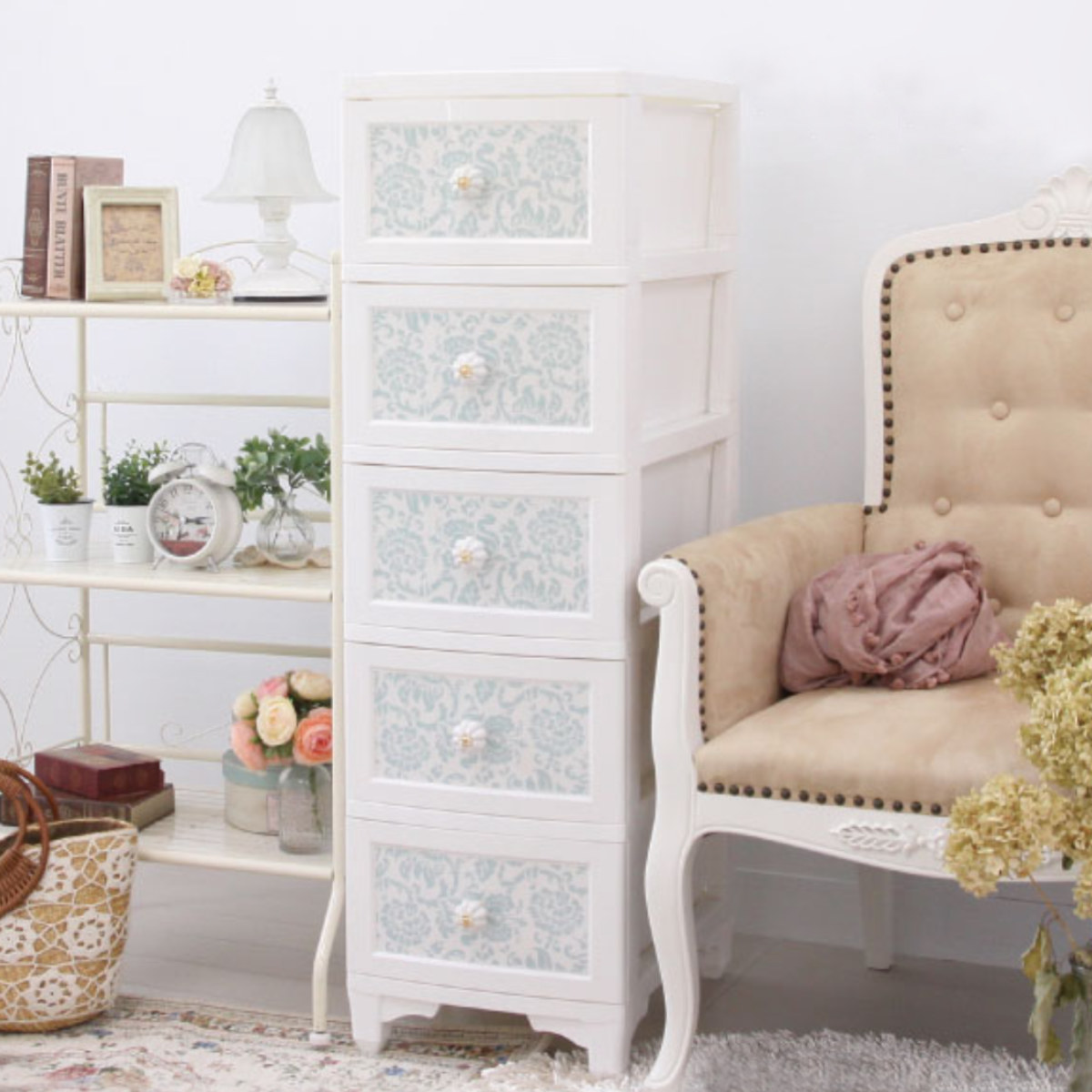 チェスト 5段 ドレスチェンジチェスト アンティーク系 フラワー