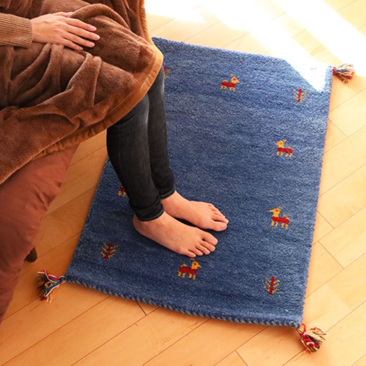 インテリアマット 60×90cm 手織り ギャッベ 屋内 玄関マット