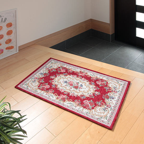 玄関マット 50×80cm 室内 滑り止め 薄手 ゴブラン織り ザイン レッド