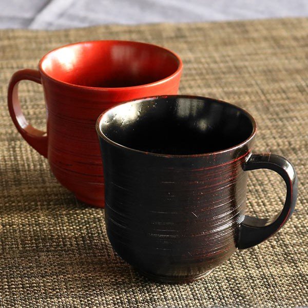 マグカップ 刷毛目 220ml 木製 漆 ティーカップ 天然木 食器 朱