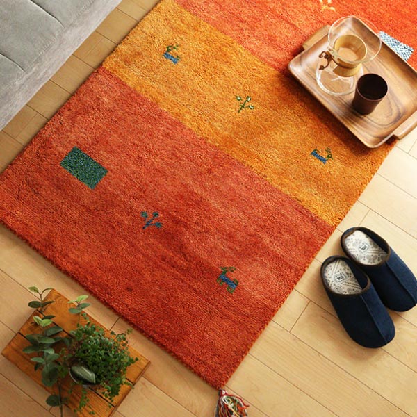 玄関マット 室内 45×75cm 手織り ギャッベ インテリアマット D16