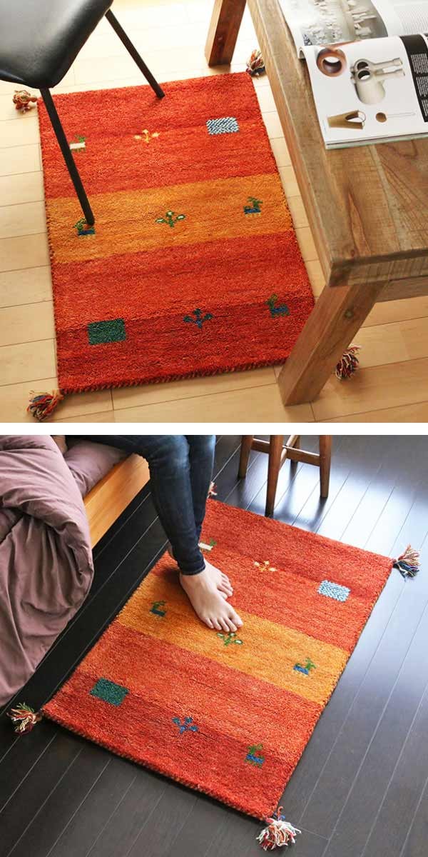 ラグ 玄関マット 室内 60×90cm 手織り ギャッベ インテリアマット D16