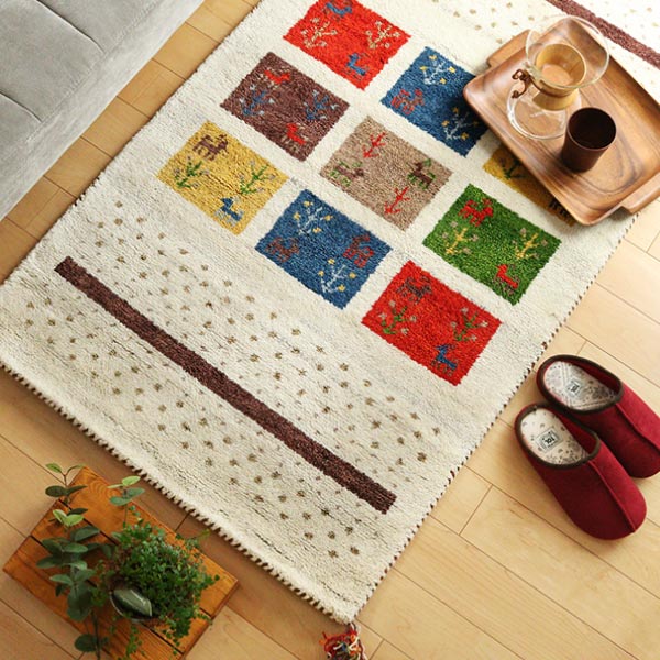 ラグ 玄関マット 室内 60×90cm 手織り ギャッベ インテリアマット D19