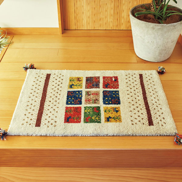 ラグ 玄関マット 室内 60×90cm 手織り ギャッベ インテリアマット D19