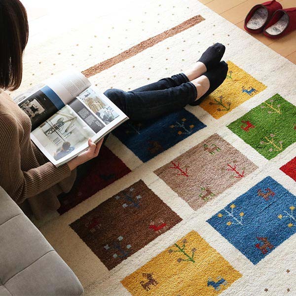 ラグ ラグマット 70×120cm 手織り マット ギャッベ 玄関マット D19