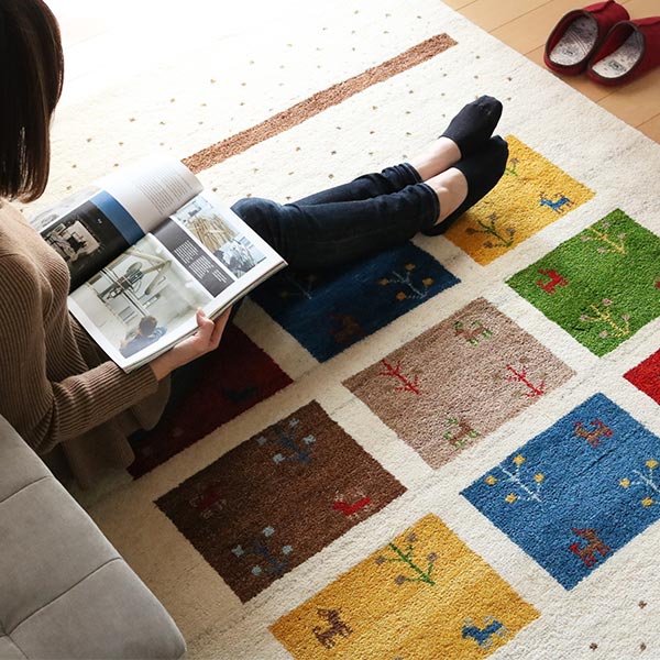 ラグ ラグマット 70×120cm 手織り マット ギャッベ 玄関マット D19