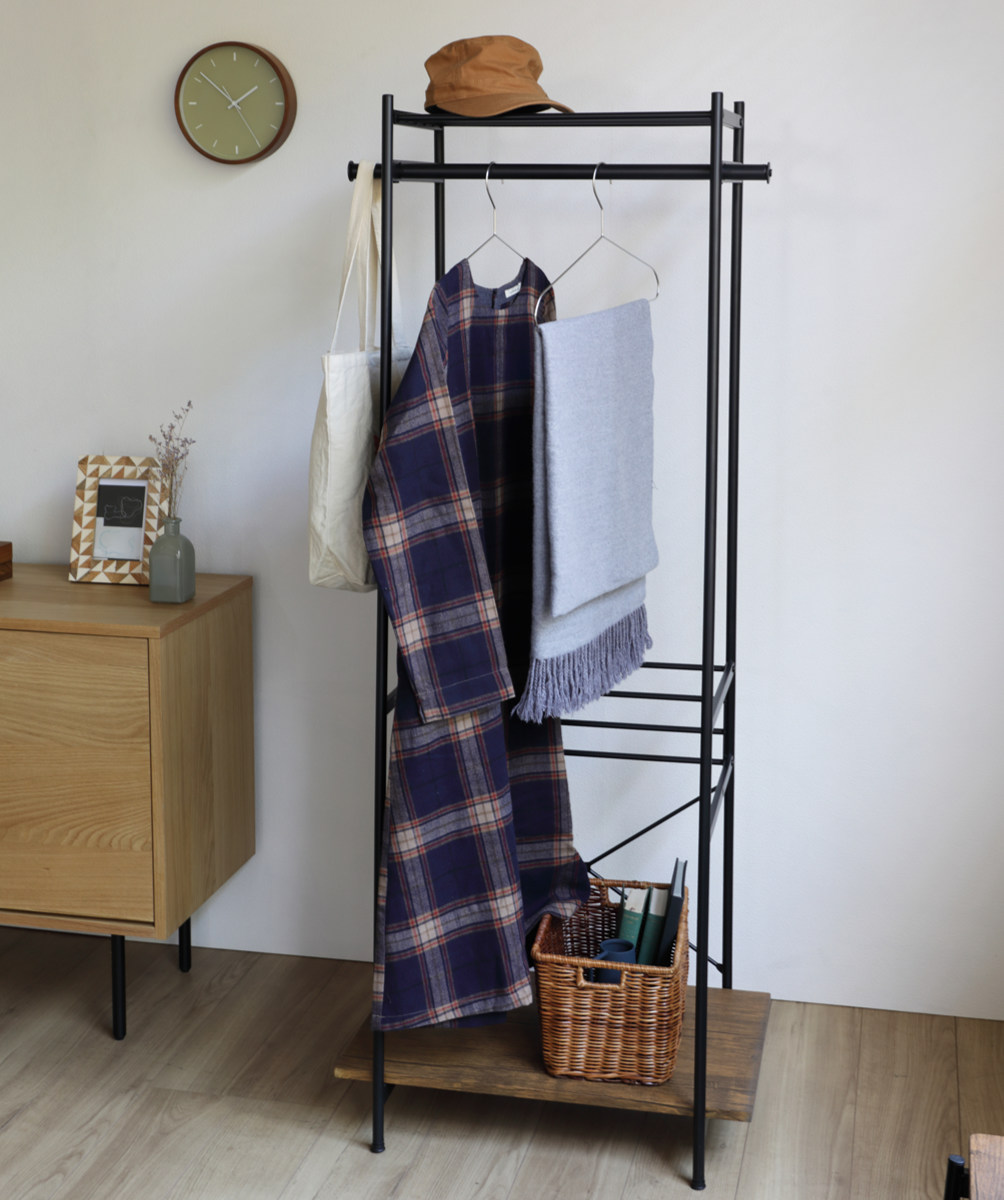 弘益 ハンガーラック 幅60cm スチールフレーム 木棚付 （ コート