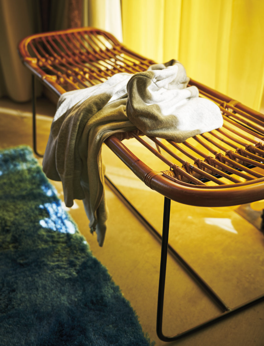 ラタンベンチ 2人掛け 長椅子 アイアンフレーム 籐家具 幅121cm