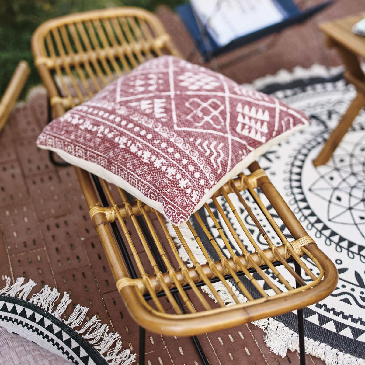 ラタンベンチ 2人掛け 長椅子 アイアンフレーム 籐家具 幅121cm