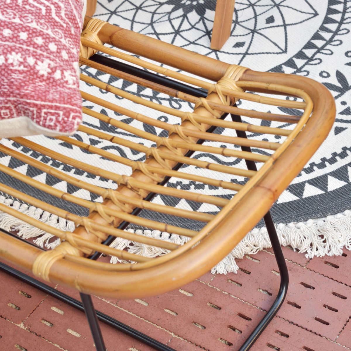 ラタンベンチ 2人掛け 長椅子 アイアンフレーム 籐家具 幅121cm