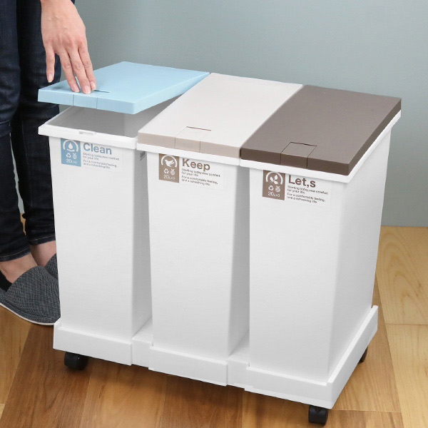 新輝合成 ゴミ箱 60L 3分別 台座付タッチペール パッキン付 （ ごみ箱