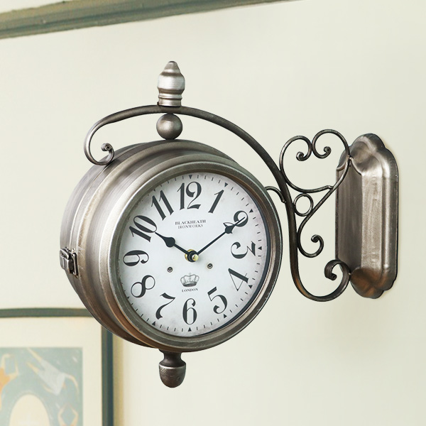 掛け時計 ウォールクロック アンティーク 両面 ブロンズ 幅39cm