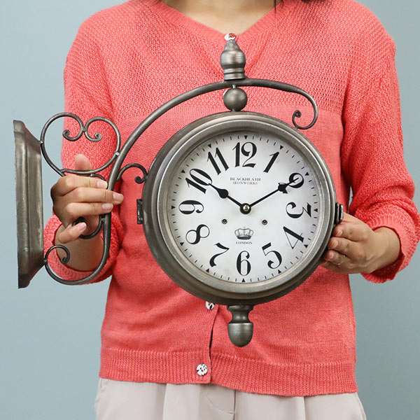 掛け時計 ウォールクロック アンティーク 両面 ブロンズ 幅39cm