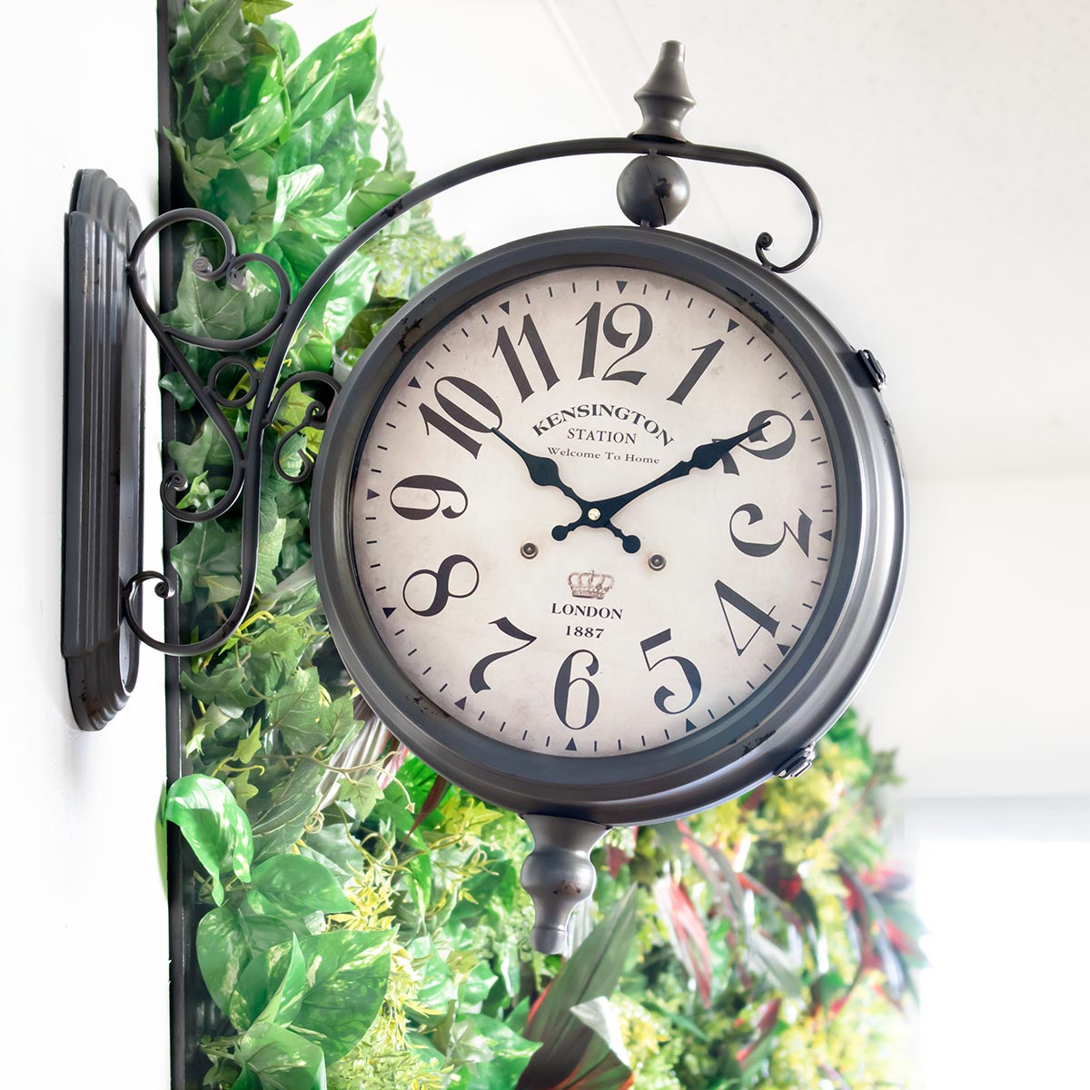 掛け時計 ウォールクロック アンティーク 両面 グレー 幅52cm