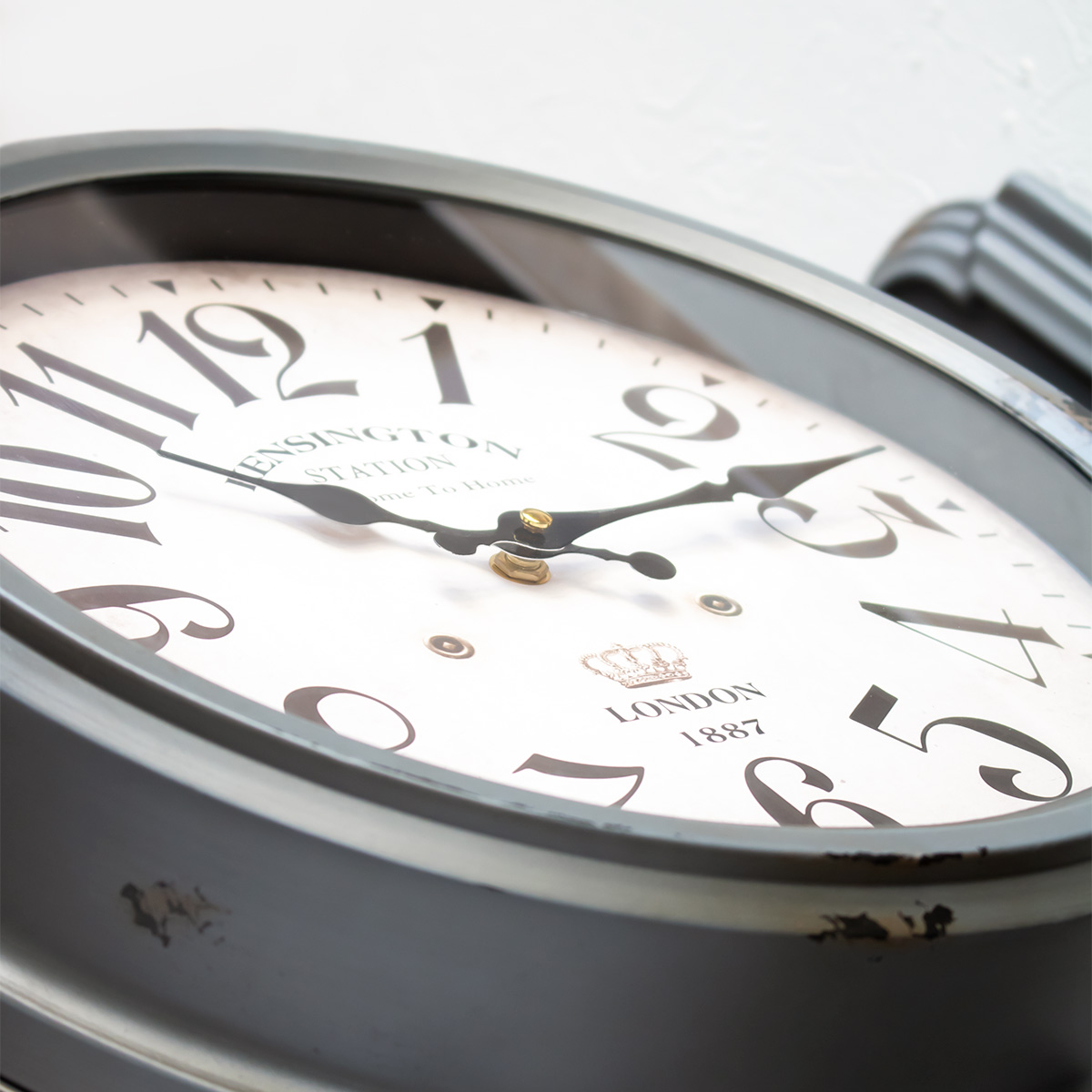 掛け時計 ウォールクロック アンティーク 両面 グレー 幅52cm