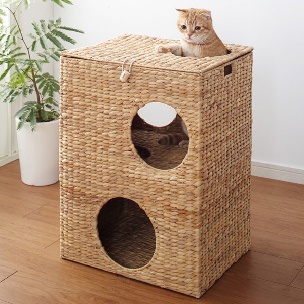 キャットハウス 2段 ちぐら風 天然素材 ウォーターヒヤシンス 幅45cm