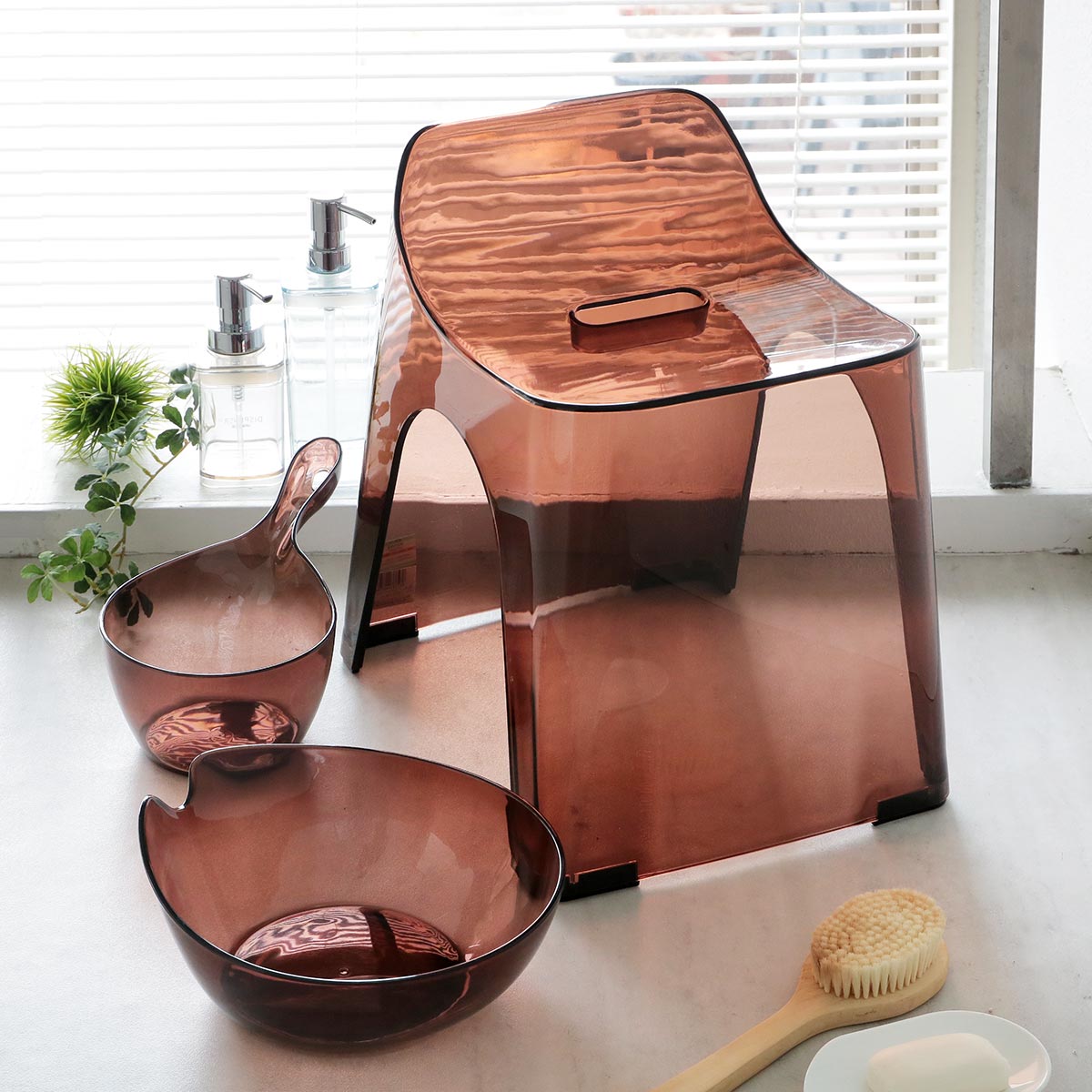 風呂椅子 洗面器 手桶 セット ヒューバス クリア バススツール