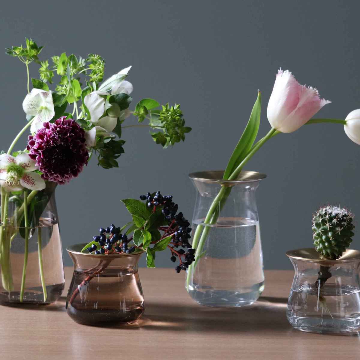 キントー 花瓶 ガラス 8×13cm 真鍮 LUNA ベース 花器 （ KINTO