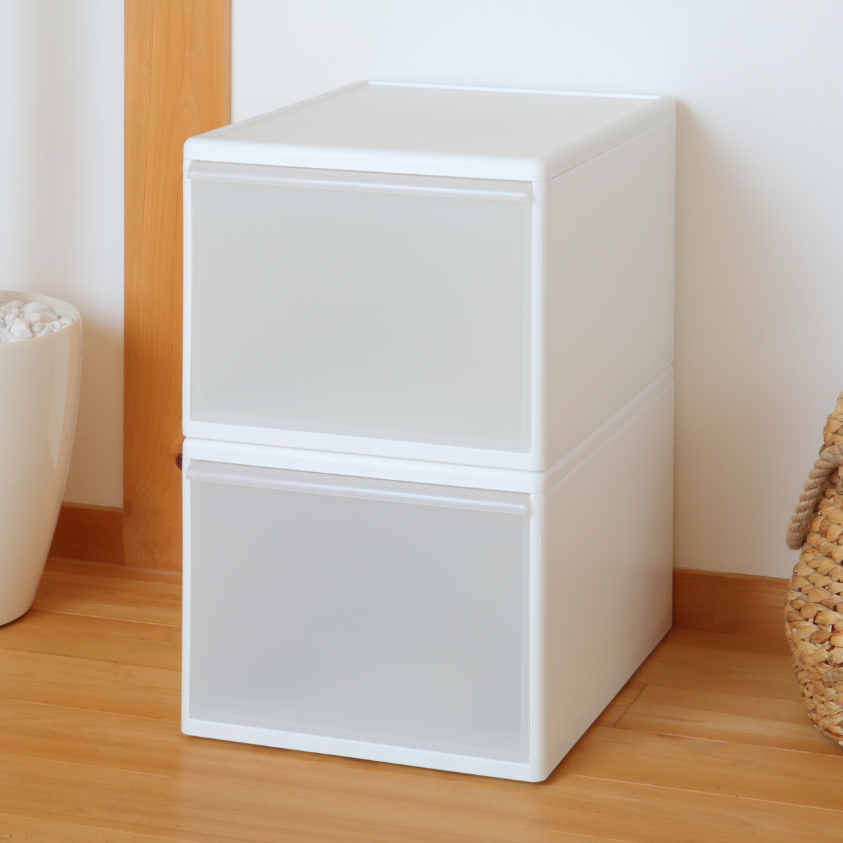 収納ケース ワイド L 幅34×奥行46.5×高さ28cm プラスチック 引き出し 収納 日本製 同色3個セット （ 収納ボックス 衣装 ケース クローゼット 積み重ね ）の画像