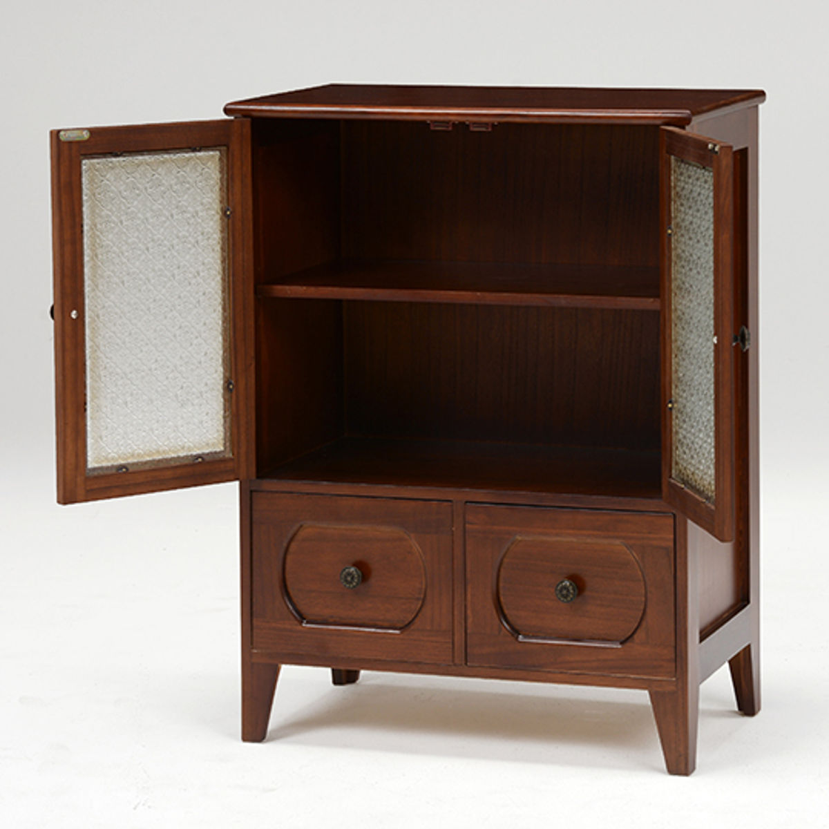 HAGiHARA（萩原） キャビネット アンティーク調 桐製 ガラス扉 幅60cm