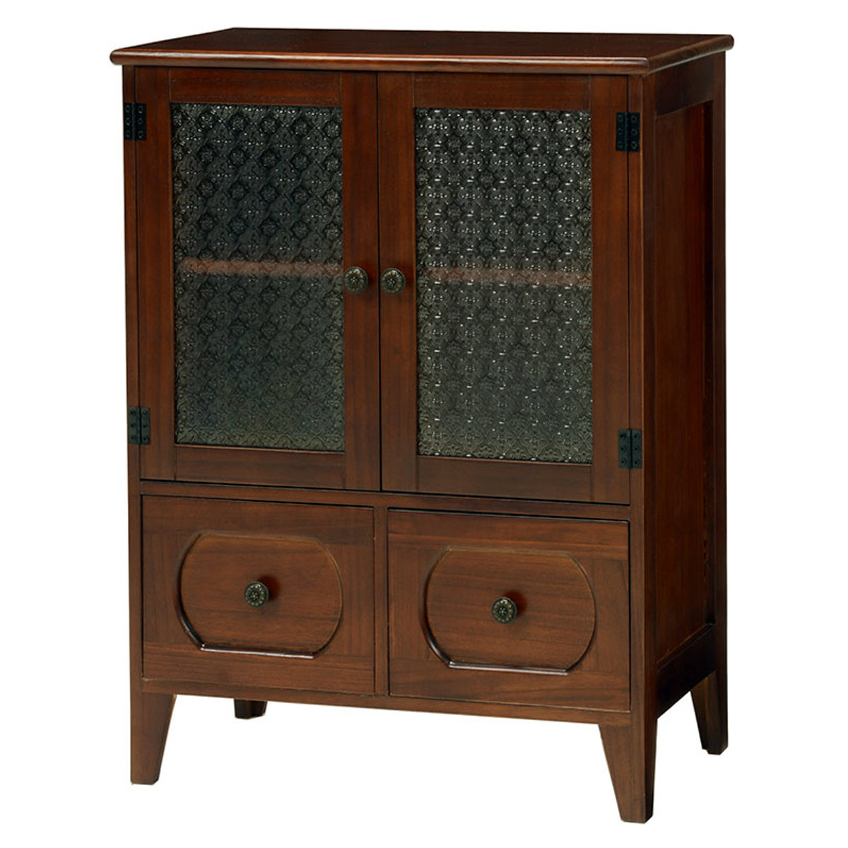 HAGiHARA（萩原） キャビネット アンティーク調 桐製 ガラス扉 幅60cm