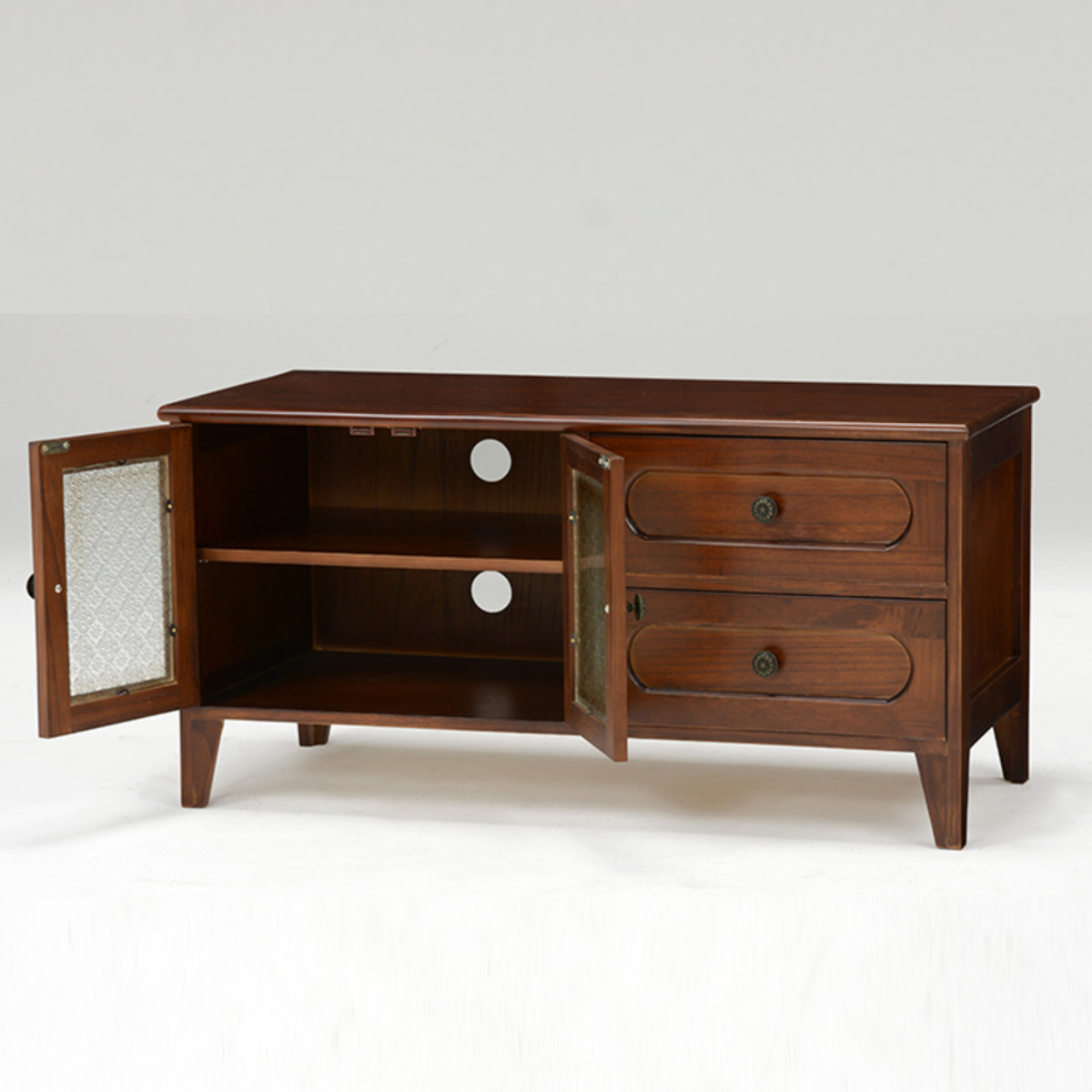 テレビ台 ローボード TV台 アンティーク調 ガラス扉 幅90cm （ テレビ