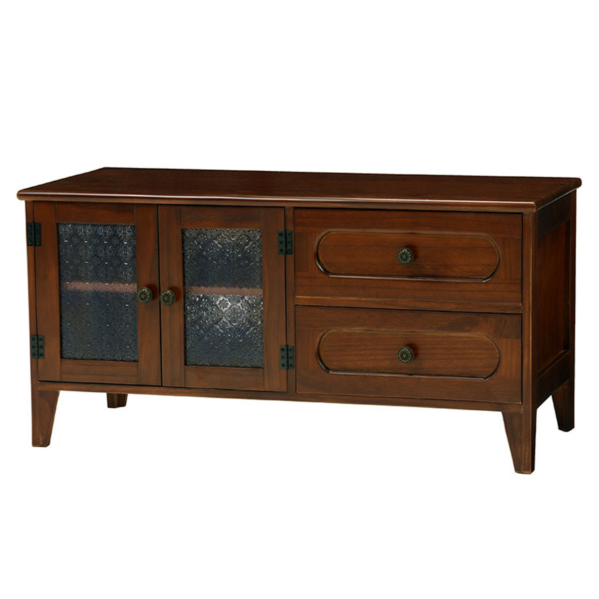 テレビ台 ローボード TV台 アンティーク調 ガラス扉 幅90cm （ テレビ