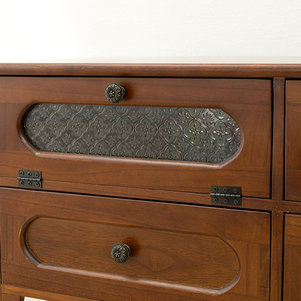 テレビ台 ローボード TV台 アンティーク調 フラップダウン扉 幅90cm