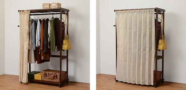 カーテン付 ハンガーラック 木製 幅112cm （ 洋服掛け ハンガー掛け