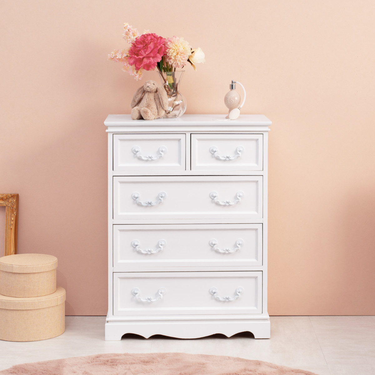 チェスト 4段 木製 カントリー調 シャビーウッド 幅60cm （ 姫系 白