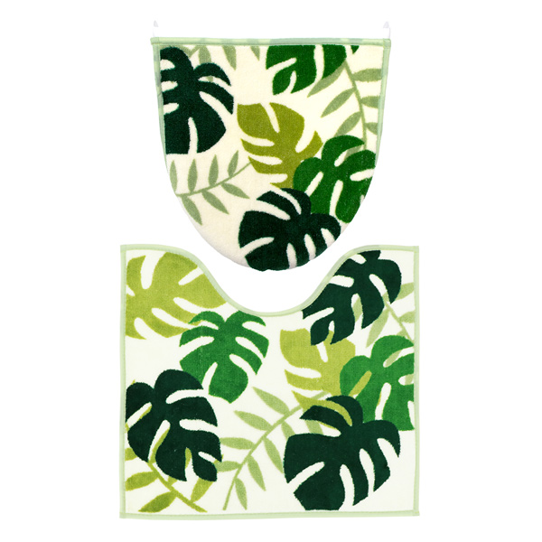 トイレマット フタカバー セット モンステラ グリーン 洋式2点セット