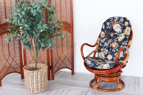 籐 回転座椅子 チェア クッション付 ラタン製 籐家具 座面高35cm