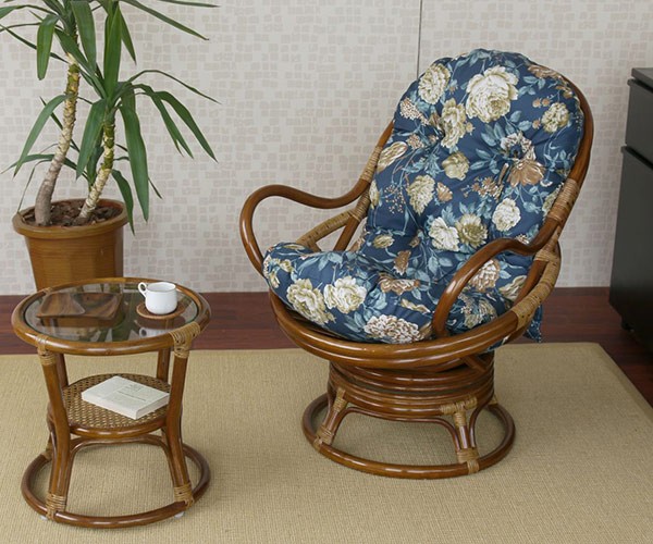 籐 回転座椅子 チェア クッション付 ラタン製 籐家具 座面高35cm 
