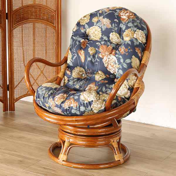 籐 回転座椅子 チェア クッション付 ラタン製 籐家具 座面高35cm