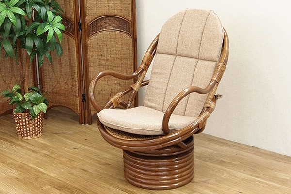 籐 回転座椅子 チェア クッション付 ラタン製 籐家具 座面高38cm