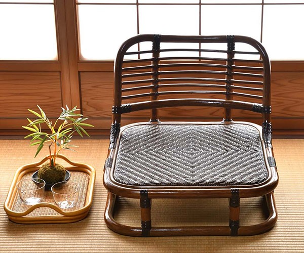 籐 座椅子 角形 ローチェア ラタン製 籐家具 座面高15cm （ ラタン