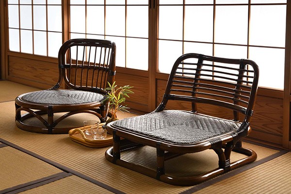 籐 座椅子 角形 ローチェア ラタン製 籐家具 座面高15cm （ ラタン