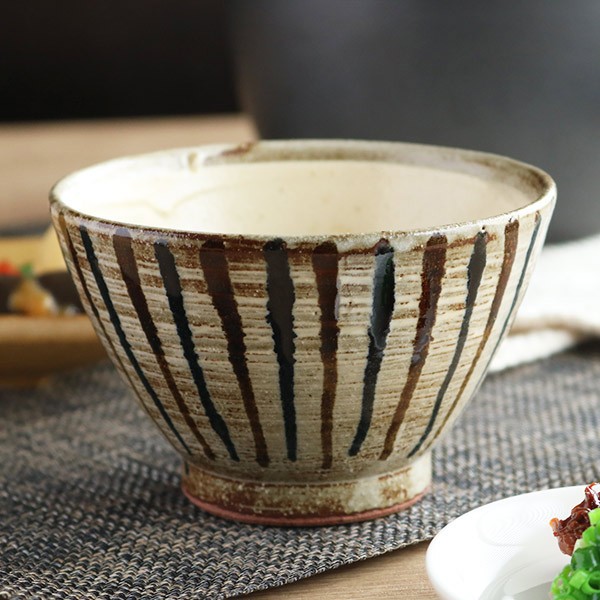 茶碗 367ml 内粉引二色千段十草 和食器 美濃焼 陶器 日本製 （ お茶椀
