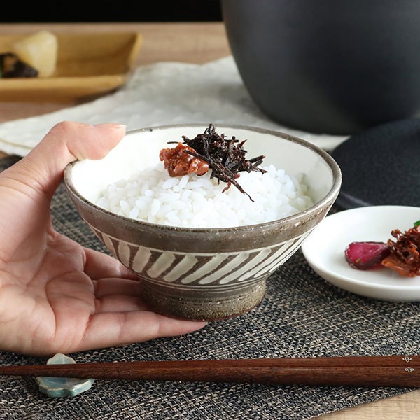 茶碗 茶碗 272ml 内粉引斜め象眼 和食器 美濃焼 陶器 日本製 （ お茶椀 和柄