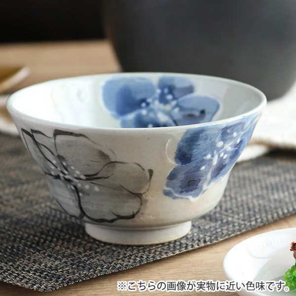 骨董品　和食器 飯碗 3点セット 染付 花柄 宝船 茶碗 310ml 段付染付二彩花 和食器 美濃焼 陶器 日本製 （ お茶椀